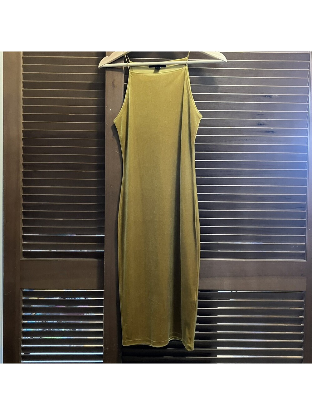 Gold Velvet Midi Column Dress Sz Small Goddesscore Slinky Celestial Holiday Glam